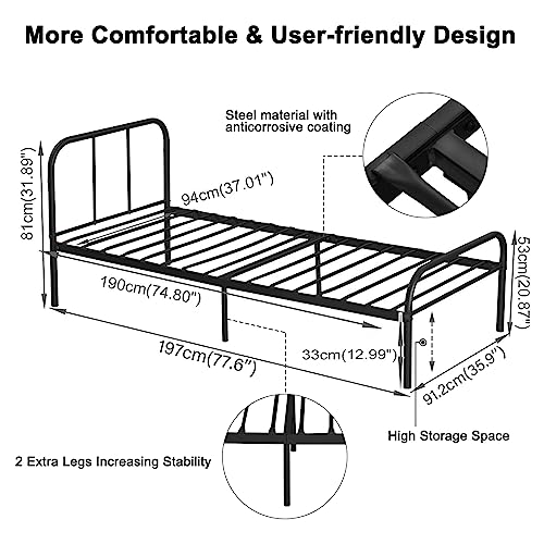 Voilamart Twin Bed with Storage with Headboard and Footboard, Black Metal Platform bed frame No Box Spring Needed,Twin bed frame for Kids