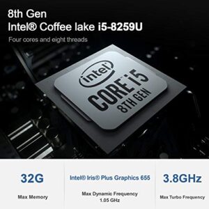 Beelink New 8th Generation Intel 4 Cores 8 Threads i5-8259U Processor(up to 3.8GHz), Mini pc with 16G DDR4 RAM/500GB NVMe M.2 SSD, Support 4K Dual HDMI Display,WiFi5,BT5.0, 4*USB 3.0