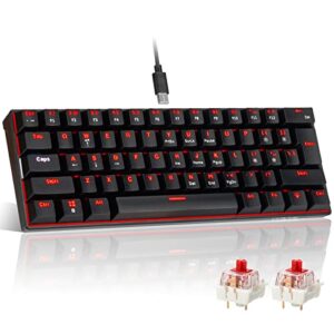 chonchow mechanical keyboard 61 keys gaming rgb wired programmable bs-8102 ultra-compact compatible with windows 7/8/10 imac xbox one x ps4(black,red switch)
