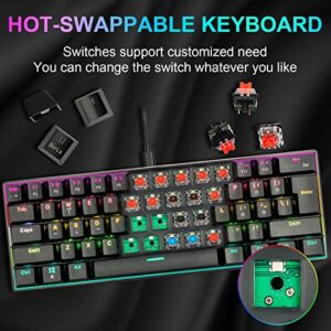 CHONCHOW Mechanical Keyboard 61 Keys Gaming RGB Wired Programmable BS-8102 Ultra-Compact Compatible with Windows 7/8/10 iMac Xbox one X Ps4(Black,red Switch)