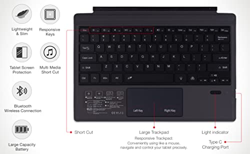 Keyboard Replacement Type Cover Trackpad Mouse for Microsoft Surface Pro 7 / 6 / 5 / 4 / 3 Ergonomic Portable Slim Wireless Bluetooth Rechargeable (with Backlit)