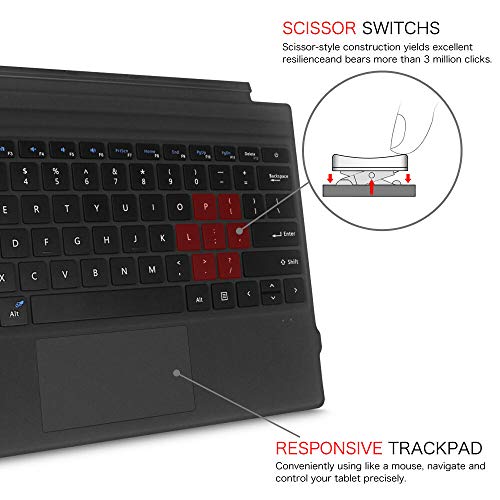 Keyboard Replacement Type Cover Trackpad Mouse for Microsoft Surface Pro 7 / 6 / 5 / 4 / 3 Ergonomic Portable Slim Wireless Bluetooth Rechargeable (with Backlit)