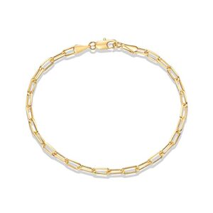 pavoi 14k gold plated paperclip/curb/figaro chain adjustable bracelet for women (paperclip, yellow gold plated)