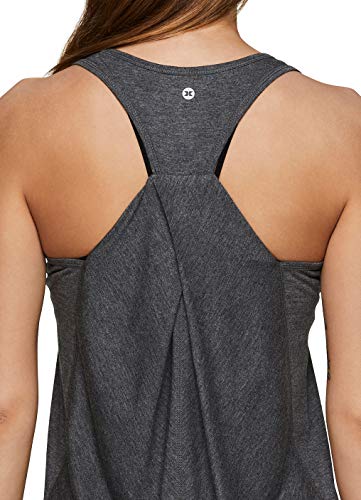 RBX Active Women's Flowy Yoga Workout Super Soft Twist Back Tank Top Tunic Charcoal S21 M