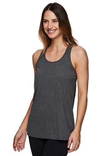 RBX Active Women's Flowy Yoga Workout Super Soft Twist Back Tank Top Tunic Charcoal S21 M