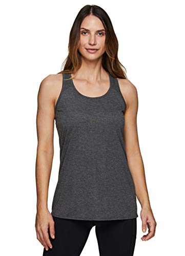 RBX Active Women's Flowy Yoga Workout Super Soft Twist Back Tank Top Tunic Charcoal S21 M