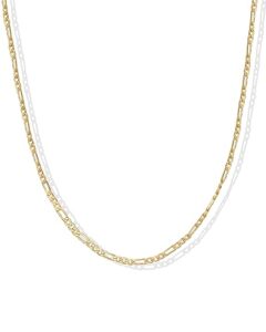pavoi 14k gold plated curb paperclip box sphere bead snake and figaro chain adjustable necklace (figaro-m, yellow gold plated)