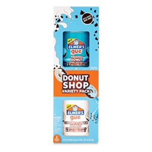 elmer's gue premade, donut shop variety pack, scented, includes fluffy, glossy blue, slime add-ins, 2 count
