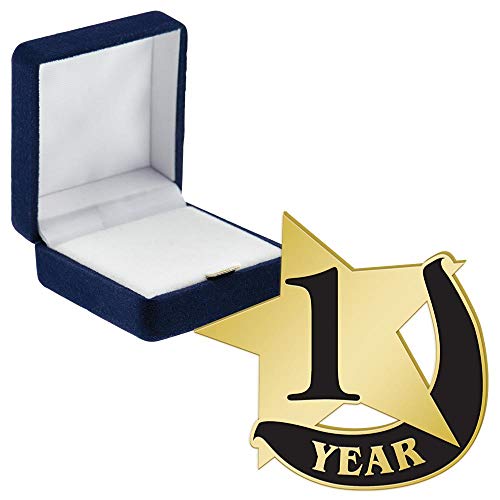 Crown Awards 1 Year Recognition Pins, 1 Year Recognition Pin with Blue Velvet Presentation Case, 30 Pack, Prime