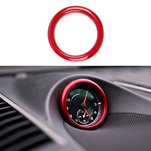 Ramecar Dashboard Center Clock Surrounding Compass Cover Aluminum Ring Emblem Sticker for Porsche 911 718 Cayenne Macan Panamera, etc.(Red)