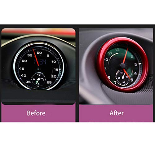 Ramecar Dashboard Center Clock Surrounding Compass Cover Aluminum Ring Emblem Sticker for Porsche 911 718 Cayenne Macan Panamera, etc.(Red)