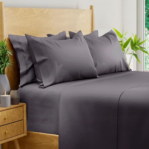 DREAMCARE King Sheets - Cooling Bed Sheets - 6pcs Set - King Size Sheets Set - King Sheet Set - King Size Sheets Soft & Long Lasting 100% Fine Brushed Polyester with Side Pocket - Gray