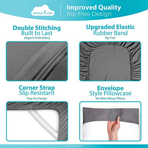 DREAMCARE King Sheets - Cooling Bed Sheets - 6pcs Set - King Size Sheets Set - King Sheet Set - King Size Sheets Soft & Long Lasting 100% Fine Brushed Polyester with Side Pocket - Gray