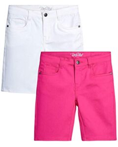 real love girls' shorts - super stretch twill bermuda shorts (2 pack), size 14, white/hot pink