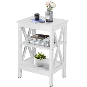 vecelo end side table with storage shelf living room,bedroom furniture, white, nightstand with shelves