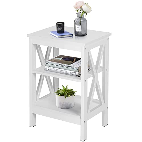 VECELO End Side Table with Storage Shelf Living Room,Bedroom Furniture, White, Nightstand with Shelves