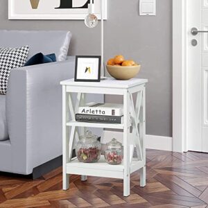 VECELO End Side Table with Storage Shelf Living Room,Bedroom Furniture, White, Nightstand with Shelves