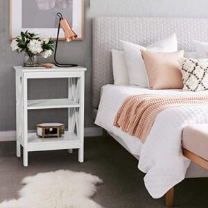 VECELO End Side Table with Storage Shelf Living Room,Bedroom Furniture, White, Nightstand with Shelves