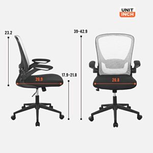 Office Chair Desk Chair Computer Chair with Lumbar Support Flip-up Arms Swivel Rolling Executive Task Chair Mesh Adjustable Ergonomic Chair for Adults(White)