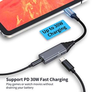 Sniokco USB C to 3.5mm Audio Adapter, 2 in 1 USB C Headphone Adapter with PD 30W Fast Charging for Stereo, Earphones, Hi-Fi DAC Chip, Compatible with Sam,Sung S21 S20, Note 20 G,oogle P,ixel 5/4/3XL