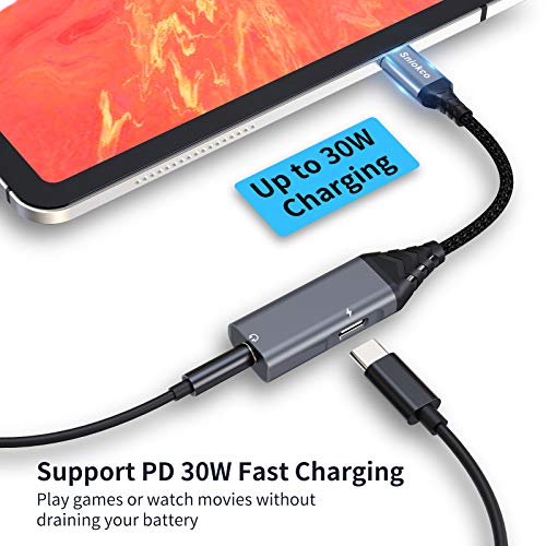 Sniokco USB C to 3.5mm Audio Adapter, 2 in 1 USB C Headphone Adapter with PD 30W Fast Charging for Stereo, Earphones, Hi-Fi DAC Chip, Compatible with Sam,Sung S21 S20, Note 20 G,oogle P,ixel 5/4/3XL