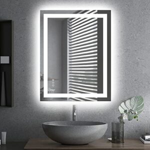 amorho led bathroom mirror 28"x 36" with front and backlight, stepless dimmable wall mirrors with anti-fog, shatter-proof, memory, 3 colors, double led vanity mirror (horizontal/vertical)