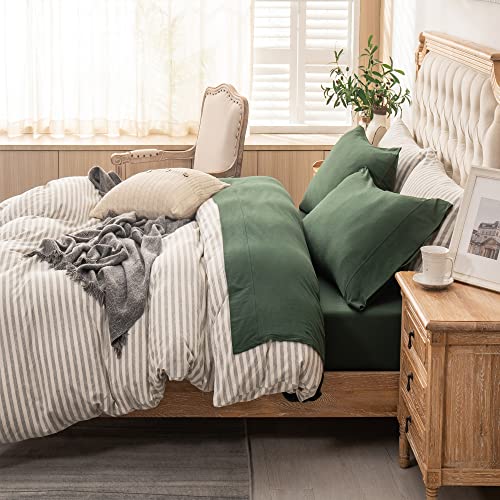 PURE ERA Jersey Knit 4pc Bed Sheet Set 100% T-Shirt Cotton Super Soft Comfy Breathable Fits Mattress Up to 20" Extra Deep Pocket (Solid Forest Green, Queen)