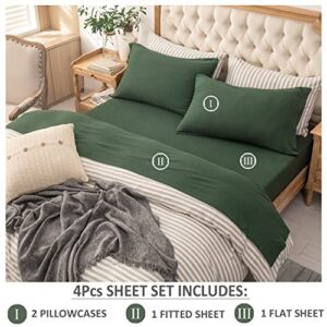 PURE ERA Jersey Knit 4pc Bed Sheet Set 100% T-Shirt Cotton Super Soft Comfy Breathable Fits Mattress Up to 20" Extra Deep Pocket (Solid Forest Green, Queen)