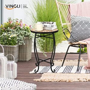 VINGLI Mosaic Outdoor Side Table, 14" Round End Table, Accent Table, Plant Stand Ideal for Pool Side, Porch, Patio, Deck or Sofa Side, Glass Top Black Iron, Golden Yard
