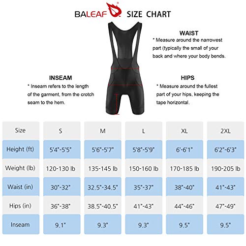 BALEAF Men's Cycling Bib Shorts 4D Padded, Road Bike Cycling Bibs Biking Bicycle Shorts Gel Pockets UPF50+ Black XL