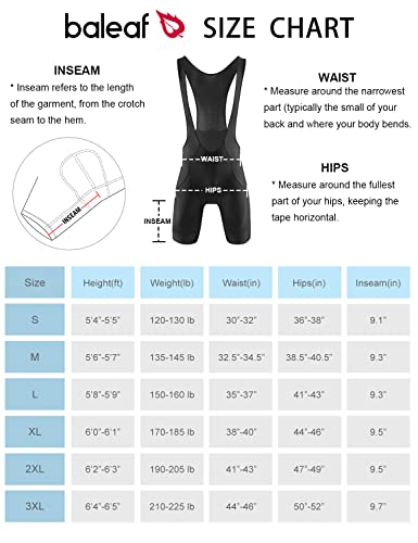 BALEAF Men's Cycling Bib Shorts 4D Padded, Road Bike Cycling Bibs Biking Bicycle Shorts Gel Pockets UPF50+ Black XL