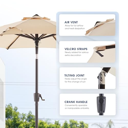 BLUU MAPLE Olefin 9 FT Patio Market Umbrella Outdoor Table Umbrellas, 3-year Color Fastness Olefin Canopy, Market Center Umbrellas with 8 Strudy Ribs & Push Button Tilt for Garden, Lawn & Pool (Beige)