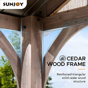 Sunjoy 12 x 14 ft. Hardtop Gazebo Premium Brown Cedar Wood Frame Gable Roof Gazebo with Ceiling Hook by SummerCove