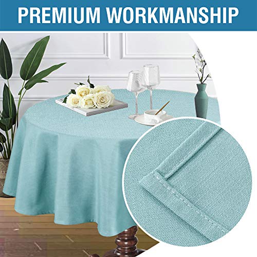 H.VERSAILTEX Linen Textured Table Cloths Round 60 Inch Premium Solid Tablecloth Spill-Proof Waterproof Table Cover for Dining Buffet Feature Extra Soft and Thick Fabric Wrinkle Free, Aqua