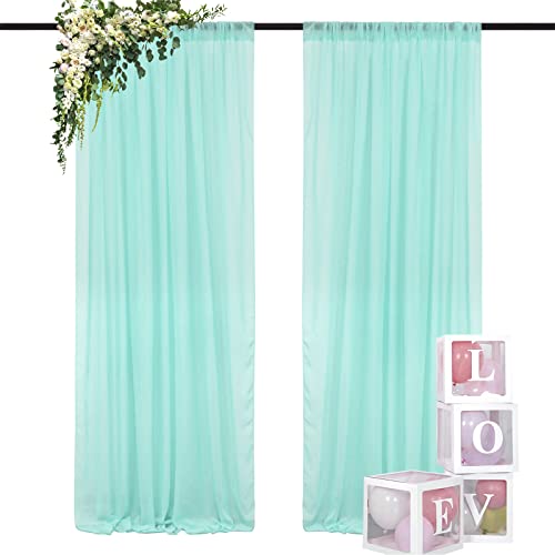 Chiffon Backdrop Curtain 96 Inches Long Sheer Curtains Mint Green Chiffon Fabric Drapes for Parties Voile Curtains 2 Panels 29"x96" Mint Sheer Photography Backdrop Drapes