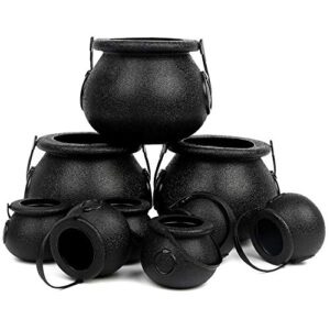 ccinee black cauldron with handle,plastic candy kettle bucket for st.patrick's day,halloween party favor decor,pack of 9