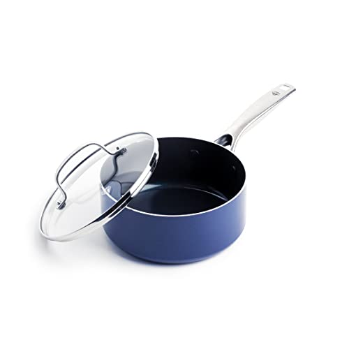 Blue Diamond Cookware Diamond Infused Ceramic Nonstick, 2QT Saucepan Pot with Lid, PFAS-Free, Dishwasher Safe, Oven Safe, Blue