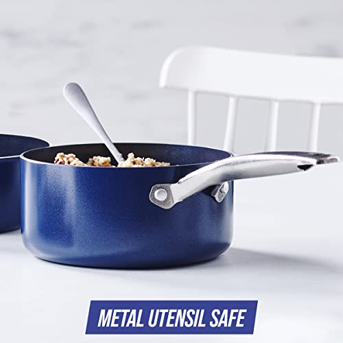 Blue Diamond Cookware Diamond Infused Ceramic Nonstick, 2QT Saucepan Pot with Lid, PFAS-Free, Dishwasher Safe, Oven Safe, Blue