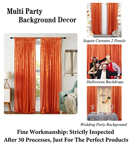 Sequin Curtains 2 Panels 2FTx8FT Orange Glitter Sequin Backdrop Curtains Orange Sequin Photo Backdrop Sequin Window Curtains Wedding Party Background Drapes (2FTX8FT, Orange)…