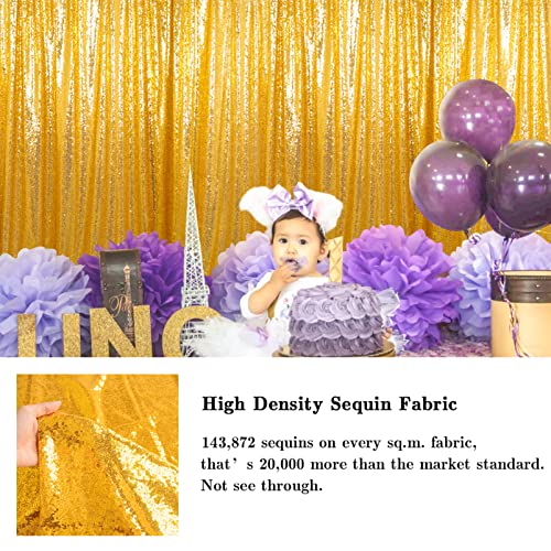 AMZLOKAE Sequin Backdrop Curtain Gold 4FTx7FT Shimmer Curtain Panels Photography Backdrop Sequin Fabric Backdrop Baby Shower Curtains Glitter Backdrop for Wedding/Party