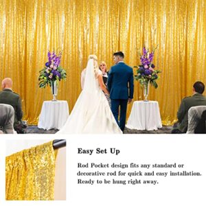 AMZLOKAE Sequin Backdrop Curtain Gold 4FTx7FT Shimmer Curtain Panels Photography Backdrop Sequin Fabric Backdrop Baby Shower Curtains Glitter Backdrop for Wedding/Party