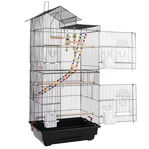 SUPER DEAL 39'' Roof Top Parrot Bird Cage with Toys for Cockatiel Sun Conure Parakeet Finch Budgie Lovebird Canary Large Flight Pet House