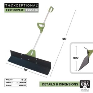 36 Inch Easy Doze-It Premium Performance Snow-Plow Push Shovel with Forever Handle and Ergo Connex Grip | Snow Shoveling of Walk & Driveway | Made in USA by Vertex Products | Model EX930.36