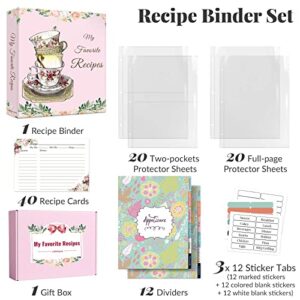 Recipe Binder, Blank Recipe Book to Write in Your Own Recipes, 3 Ring Cookbook Binder for Recipes with dividers Full Page 8.5 x 11(Retro Cups)