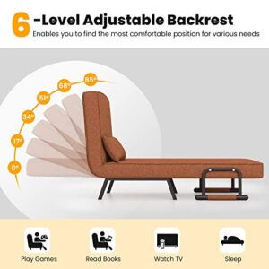 S AFSTAR Safstar Convertible Sofa Bed Sleeper Chair, Folding Sofa Arm Chair with Pillow and 5 Position Adjustable Backrest, Full Padded Lounger Couch Bed for Home/Office (Coffee)