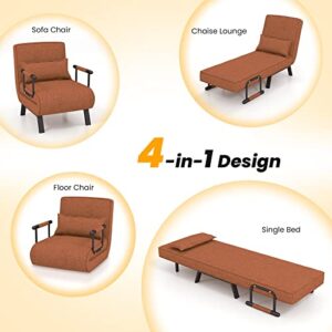 S AFSTAR Safstar Convertible Sofa Bed Sleeper Chair, Folding Sofa Arm Chair with Pillow and 5 Position Adjustable Backrest, Full Padded Lounger Couch Bed for Home/Office (Coffee)