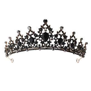 forseven crystal wedding crown rhinestone headband girls princess prom birthday party tiara bridal wedding accessories (black)