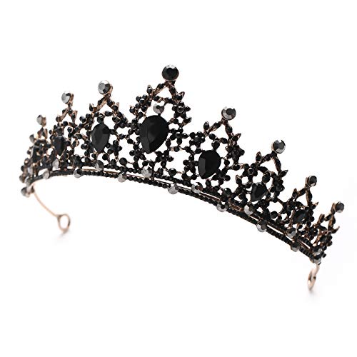 FORSEVEN Crystal Wedding Crown Rhinestone Headband Girls Princess Prom Birthday Party Tiara Bridal Wedding Accessories (Black)