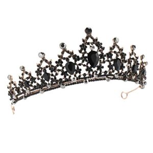 FORSEVEN Crystal Wedding Crown Rhinestone Headband Girls Princess Prom Birthday Party Tiara Bridal Wedding Accessories (Black)