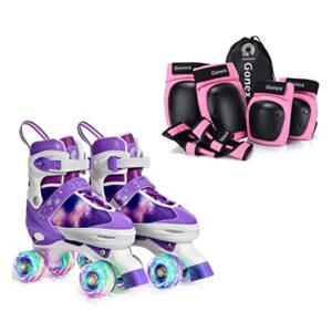 gonex roller skate for kids l size with 6 in 1 protective gear for youth/adult pink - m size